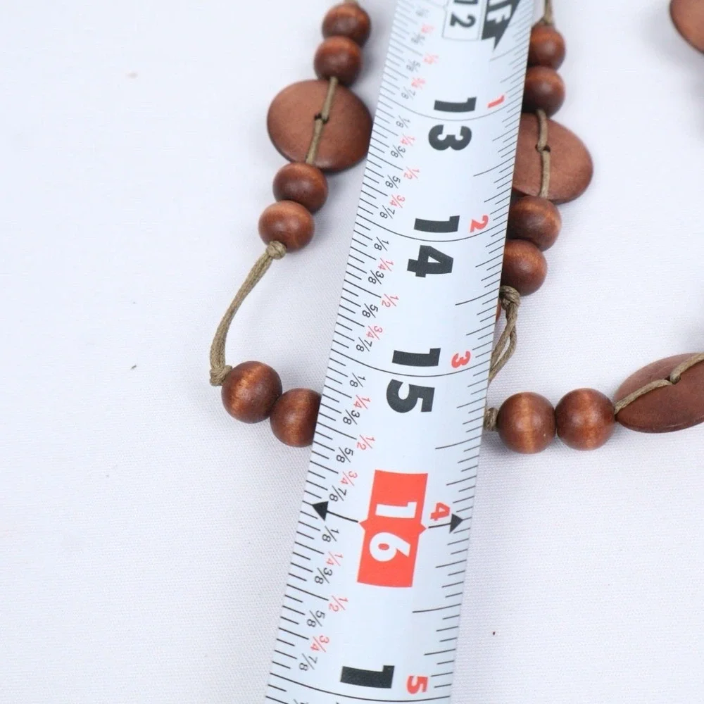 VTG Boho Ethnic Tribal Long Wood‎ Beaded Necklaces (6) Earth Tones